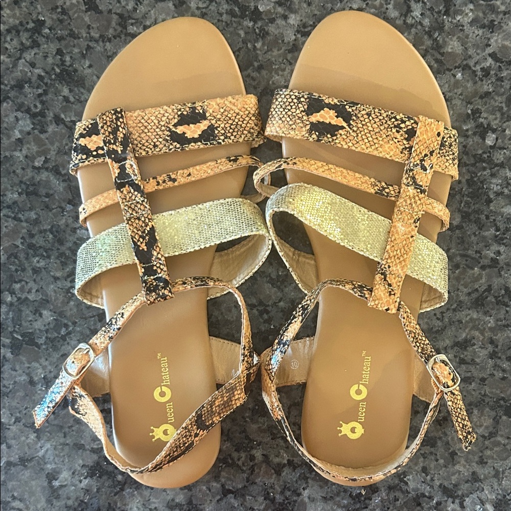 Women's Snakeskin Pattern Sandals - Size 10